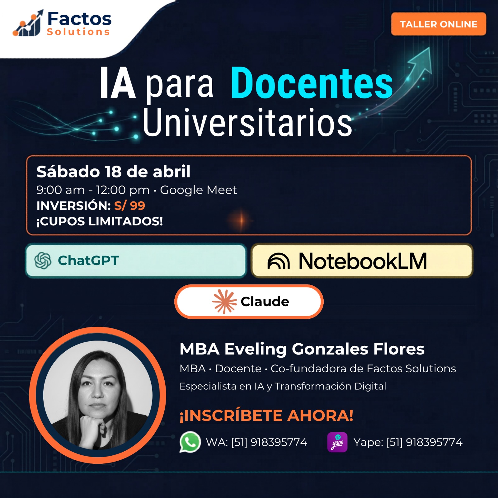 Flyer del curso IA para docentes universitarios